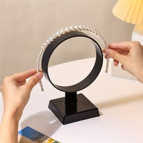 Resim 1 Adet Oval Plastik Saç Bandı Tutucu Stand - Ayarlı Takı Organizatörü, İnci Sergileme Standı, Dayanıklı Çok Amaçlı Masaüstü Saklama Ünitesi, Kuaför ve Mağaza İçin - Siyah/Beyaz, Saç Aksesuarları Depolama, Mücevher Kuleleri 