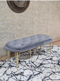 Resim Zafir Ufo Oturak Bench - Gold Kaplama Telli Ayak - Oturak - Bench - Puf - Yatak Ucu Pufu Gri 