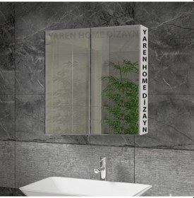 Resim Lavabo Üstü Aynalı 2 Kapaklı Banyo Dolabı Beyaz 