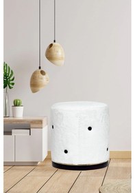 Resim Zem Mayer Puf , Beyaz Welsoft Kumaş 