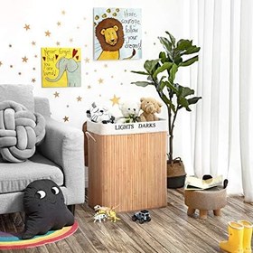 Resim SONGMICS Bambu Çamaşır Sepeti, 100 L Çamaşır Ayırıcı, 2 Bölmeli, Çıkarılabilir Çamaşır Torbalı Katlanabilir Çamaşır Sepeti, Dikdörtgen Çamaşır Kutusu, 52 X 63 X 32 Cm, Doğal Renk, Lcb64Y 
