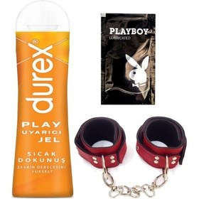 Resim Durex Play Sıcak Dokunuş Bay Bayan Uyarıcılı Jel 100 Ml + Kırmızı Deri El Kelepçesi + Hediye 