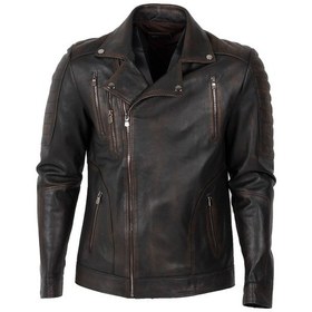 Resim By Motto Vintage Erkek Motorcu Hakiki Deri Ceket Haki 