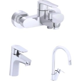 Resim Artema A43058 Nuvo Banyo + A43401 Neva Soft Eviye + A42966 Nuvo Round Lavabo Bataryası 3'lü Set Krom 