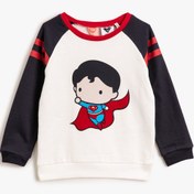 Resim Erkek Bebek Superman Lisanslı Baskılı Bisiklet Yaka Uzun Kollu Sweatshirt 