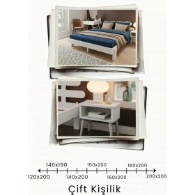 Resim Renazzo Mobilya Damla 2'li Başlıklı Doğal Masif Ahşap Karyola ve Iki Adet Komodin Seti - Kademeli Başlık Tasarımlı 