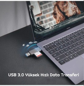Resim Exeo Usb 3.0 Type-C Mikro Usb Sd Tf Otg Hafıza Kart Okuyucu 