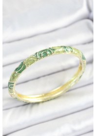 Resim Mey İthalat Mineli Pirinç Yeşil Sarmal Desenli Gold Renk Kadın Kelepçe Çok Renkli 