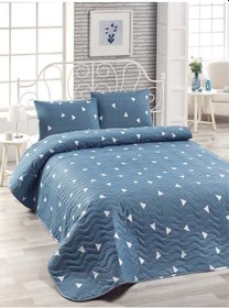 Resim Eponj Home Kapitone Yatak Örtüsü Seti Çift Kişilik Üçgen K.Bulutmavi Mavi 
