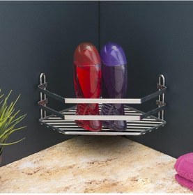 Resim Banyo Köşe Rafı Paslanmaz Tek Katlı Gümüş 