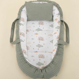 Resim Babynest ve Yastık - Çift Taraflı - Yeşil Örgü - Yeşil Gökkuşağı 