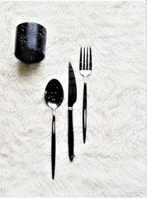 Resim Hira Istanbul Siyah Titanyum 18 Parça Kaşık Çatal Bıçak Takımı Siyah 