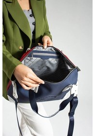 Resim Just Polo Kadın Büyük Valiz Boy Ayarlanabilir Askılı Lüks El Ve Omuz Çantası Shopper Lacivert Kırmızı 