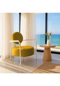 Resim Venüs Modern Berjer Soft Kumaş Beyaz Metal Ayaklı Koltuk Ev & Ofis Sarı Sarı 