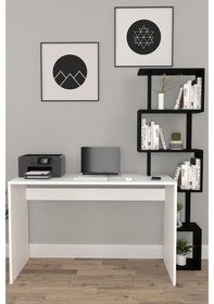 Resim Moonlife Pratik Kitaplıklı Çalışma Masası Beyaz Siyah 