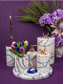 Resim MIARIK DESIGN & DEKORASYON Dekoratif Leylak Mermer Aksesuar Detaylı 7 Li Banyo Seti Takımı 