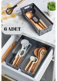 Resim 6'lı Antrasit Set Modüler Kaşıklık Ve Kepçelik Çekmece Içi Düzenleyici Mutfak Organizer Antrasit - Gri 