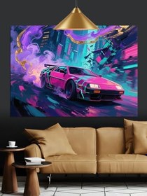 Resim Neon Pembe Spor Araba Dekoratif Kanvas - Mdf Ahşap Tablo 