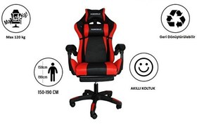 Resim Fashcolle Red Star Işıklı Masaj Özellikli Oyuncu Koltuğu Kırmızı Siyah 