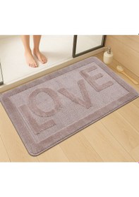 Resim Doğal Kaymaz Taban Banyo Paspas Uzun Ömürlü Yumuşak Dokulu Su Emici Yıkanabilir Love 60x100 Vizon 