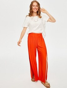 Resim Faik Sönmez Resort Önü Yırtmaç Detaylı Viskon Keten Wide Leg Fit Pantolon S25pnt047 Us25pnt04778 Nar Çiçeği 