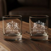 Resim Kişiye Özel Aslan Figürlü İkili Prestige Glass Viski Bardağı 