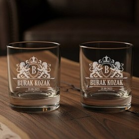 Resim Kişiye Özel Aslan Figürlü İkili Prestige Glass Viski Bardağı 
