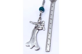 Resim Turkuaz Doğal Taşlı Metal Dans Eden Çift Araba Dikiz Ayna Süsü, Yeni Araba Hediyesi 