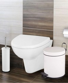 Resim BAYMERA 5 Lt Çöp Kovası Ve Wc Fırçası Banyo Seti - Beyaz 