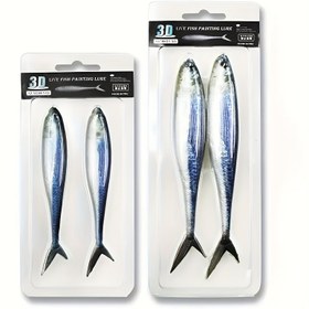 Resim 2'li Paket Gerçekçi Yumuşak Olta Yemleri, 3D Balık Gözü Detaylı Swimbaits, PVC Malzeme, Esnek ve Çekme Dayanıklı, Kurşunsuz Tatlı ve Tuzlu Su Olta Aksesuarları 