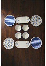 Resim Azure 10 Parça Seramik Kahvaltı Takımı Şık Ve Modern Sofra Sunum Seti Beyaz 