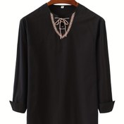 Resim Erkekler için Vintage Rahat Kesim Uzun Kollu V Yaka ve İp Beli - Derin Bordo Geometrik Desen, Dekoratif Düğme Aplike Yaka, H Bedeni Tüm Mevsimler İçin Konforlu, Yarı Resmi-Günlük Giyim (Esnek Olmayan Kumaş) 