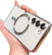 Resim Sphone Samsung Galaxy S23 Kılıf Magsafe Şarj Destekli Manyetik Lens Mercek Üstü Cam Korumalı Renkli Şeffaf 