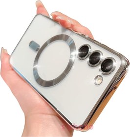 Resim Sphone Samsung Galaxy S23 Kılıf Magsafe Şarj Destekli Manyetik Lens Mercek Üstü Cam Korumalı Renkli Şeffaf 