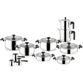 Resim Aryıldız King Ideal Cam Kapak 20 Parça Çelik Çeyiz Seti-Simli Siyah 