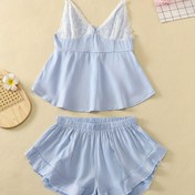 Resim Sexy Pijama Takımı Saf Arzu Stili Düz Renk Yazlık Pijama Kadın Askılı Şortlu Rahat İki Parçalı Set 