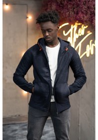 Resim Fbi Jeans Slimfit Kapşonlu Yan Cepli Fermuarlı Spor Polar Hırka Lacivert 