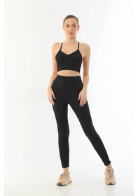 Resim Siyah Mı Emay 3921 Soft Seamless Ripli Tayt Yoga Takımı SiYAH 