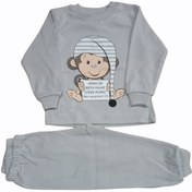 Resim Neşeli Bebek Gri Unisex Maymun Pijama Takımı 18-24 Ay 