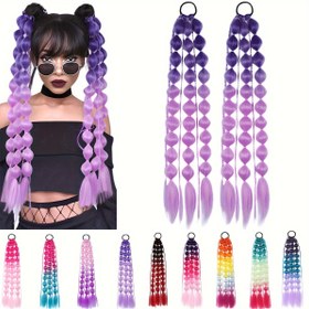 Resim 1parça Y2K Moda Balon Örgülü Sentetik Atkuyruğu Uzatma - Elastik Scrunchie Saç Parçası, Kadınlar İçin Çok Yönlü Stil, Tüm Durumlara Uygun, Karnaval/Mardi Gras/Maske 