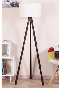 Resim Ahşap Lambader Tripod Abjur Krem Kahve Ly523 
