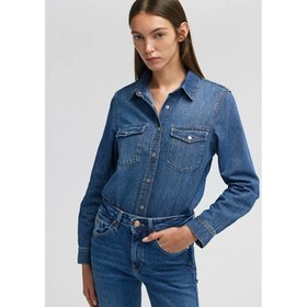 Resim Mavi Merida Dark Blue Kadın Jean Gömlek (M1210662-86490) 