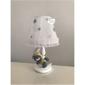 Resim Bebek Çocuk Odası Abajur ve Çerçeve Pembe Kıyafetli Mavi Balon Sarı Gri Yıldız 