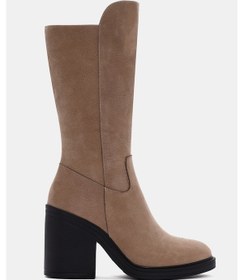 Resim Lana Kadın Bej Gerçek Deri Topuklu Kadın Çizme Bej 