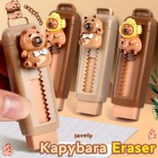Resim 2 Paket Kapibala Karikatür Silgileri, İtmeli-Çekmeli Deri Dokusu, Leke veya Kırıntı Yok, Kalemler, Kurşun Kalemler ve Markörler için Temiz Silme 