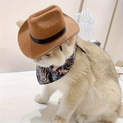 Resim Batı Kovboy Kedi & Yavru Köpek Şapkası - Geniş Kenarlı ve Siyah Bantlı %100 Polyester Örme Mini Evcil Hayvan Şapkası, Küçük/Orta Boy Köpekler & Kediler için Ayarlanabilir Kayış, Fotoğraf Çekimleri, Temalı Partiler & Günlük Giyim için Dayanıklı Rahat 