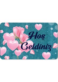 Resim Dijital Baskılı Kapı Önü Paspas Hoşgeldiniz Yazılı Çiçek Desenıç Ve Dış Kapı Paspası Yıkanabilir Siyha 