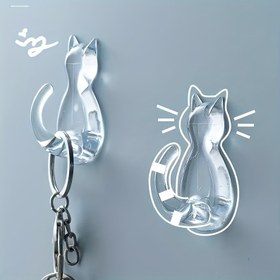 Resim 2/10 adet Kedi Kuyruğu Yapışkanlı Kanca Duvara Monte, Karikatür Serbest Delme Şeffaf Su Geçirmez Yapışkanlı Kanca, Giriş, Banyo, Yatak Odası, Ev, Yurt için Evde Alan Tasarruflu Depolama Düzenleyici 