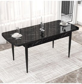 Resim Canisa Concept Kor Serisi 70x114 Açılabilir Mutfak Masası Takımı Siyah Mermer Desen Masa 4 Lacivert Sandalye Masa Siyah Mermer Sandalyeler Lacivert 