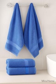 Resim 4 Parça Ekonomik Banyo Havlu Takımı%100 Pamuklu Quickdry Mavi Mavi 